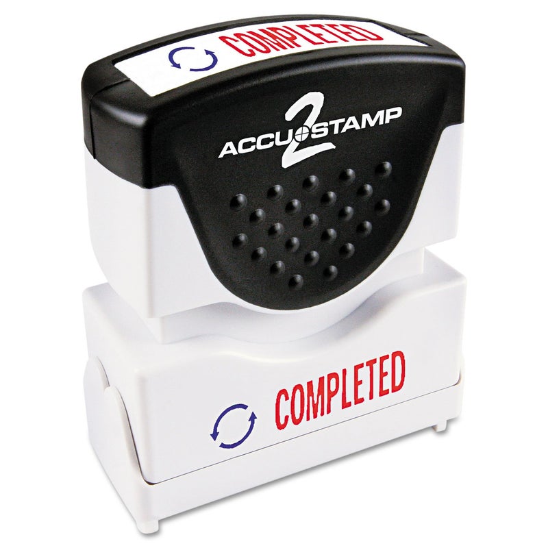 ACCUSTAMP2 035538 Pre-Inked Shutter Stamp with Microban, Red/Blue, Completed, 1 5/8 x 1/2 - Image 1